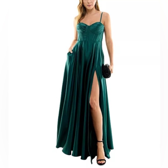 B Darlin
Juniors' Corset High-Slit Gown - Picture 1 of 9